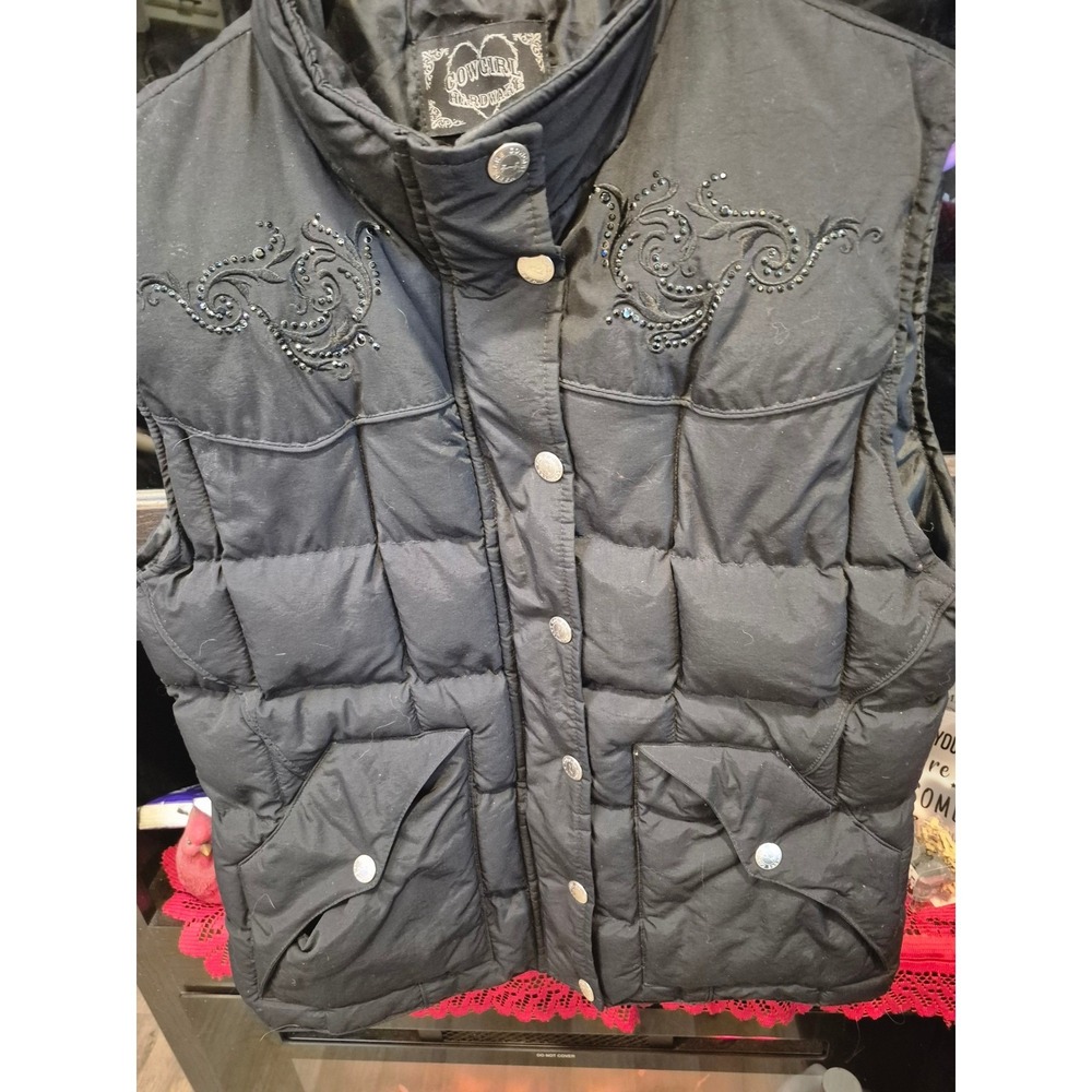 Cowgirl Hardware Black Embellished Puffer Vest‎ Western Style Women's Size M - Picture 8 of 12